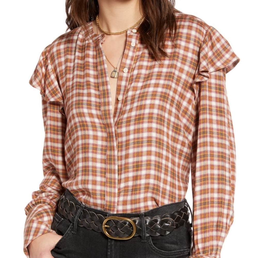 Treasure bond plaid button down blouse